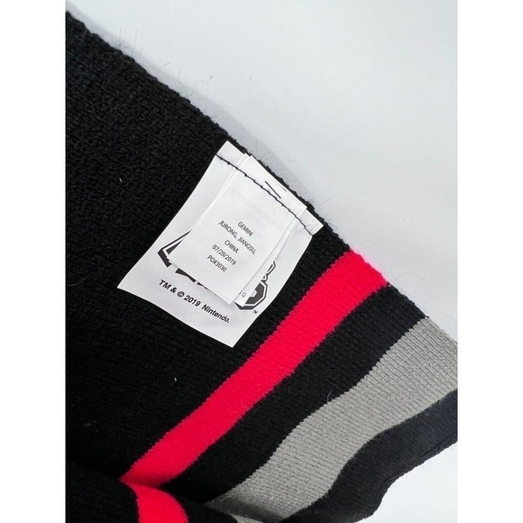 Nintendo Super Mario Bros 2019 Black Striped Polyester Scarf 26" Length Unisex - Picture 4 of 4